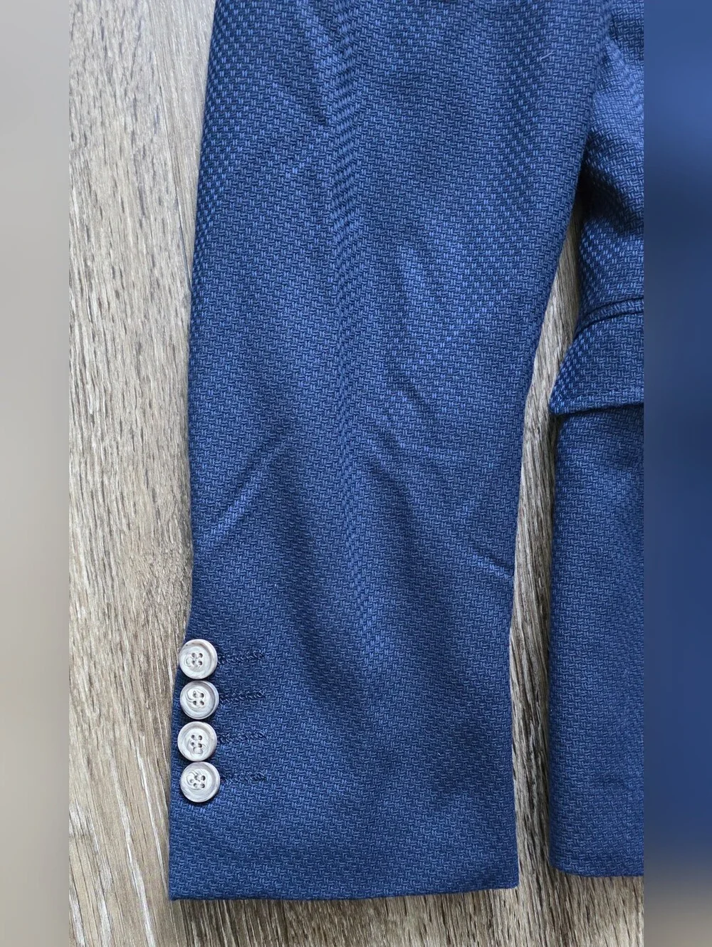 Navy Textured Men's Blazer Saul E. Mendez Size S
